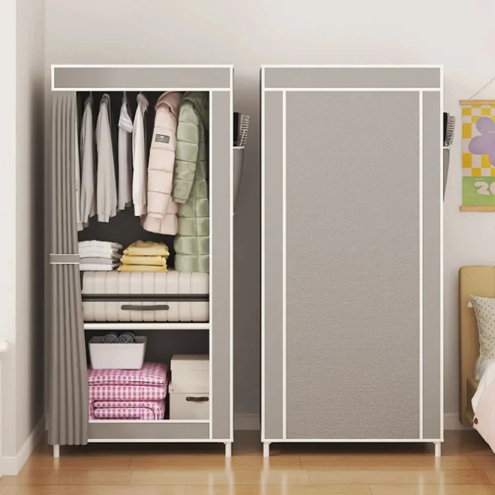 Fabric Wardrobe Closet – Easy-to-Assemble Dustproof Storage Cabinet with Multi-Layer Foldable Shelves & Clothing Hanger for Bedroom
