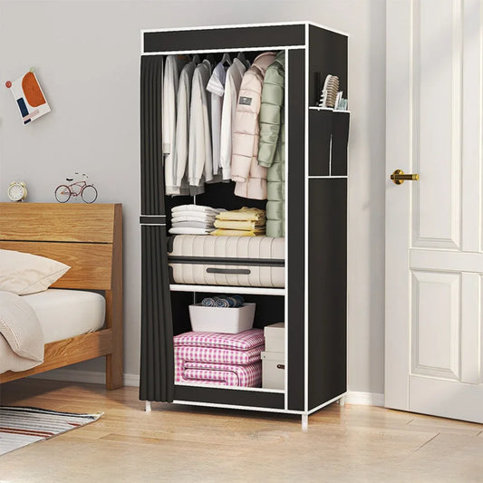 Fabric Wardrobe Closet – Easy-to-Assemble Dustproof Storage Cabinet with Multi-Layer Foldable Shelves & Clothing Hanger for Bedroom