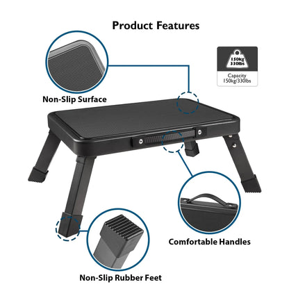 Height-Adjustable Folding Step Stool – Lightweight One-Step Ladder with Handgrip and Non-Slip Surface for Easy Mobility