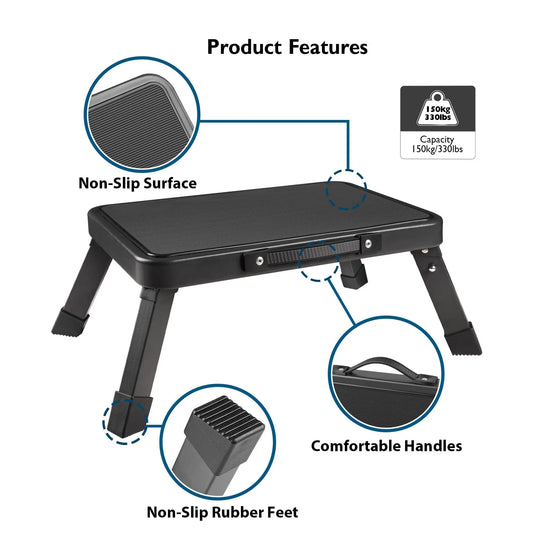 Height-Adjustable Folding Step Stool – Lightweight One-Step Ladder with Handgrip and Non-Slip Surface for Easy Mobility