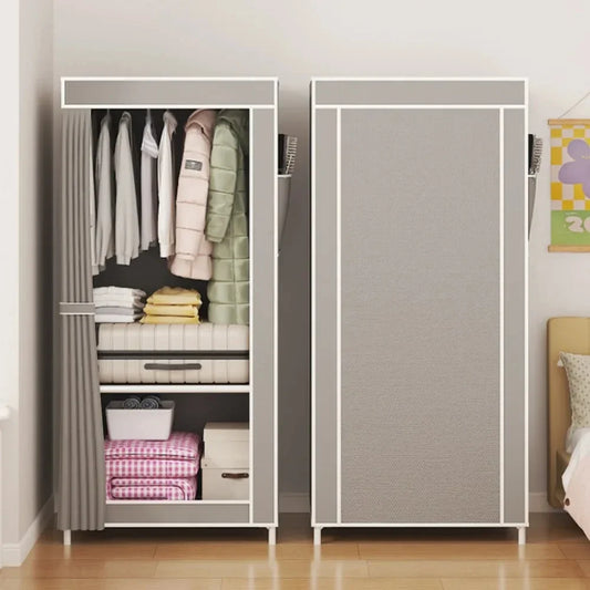 Fabric Wardrobe Closet – Easy-to-Assemble Dustproof Storage Cabinet with Multi-Layer Foldable Shelves & Clothing Hanger for Bedroom