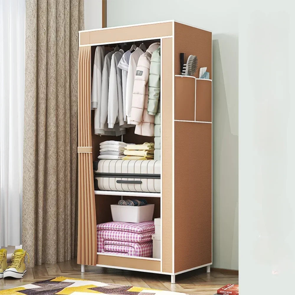 Fabric Wardrobe Closet – Easy-to-Assemble Dustproof Storage Cabinet with Multi-Layer Foldable Shelves & Clothing Hanger for Bedroom