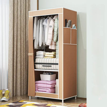 Fabric Wardrobe Closet – Easy-to-Assemble Dustproof Storage Cabinet with Multi-Layer Foldable Shelves & Clothing Hanger for Bedroom